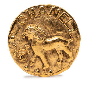 Pre-Loved Chanel CC Gold Plated Round Lion Brooch